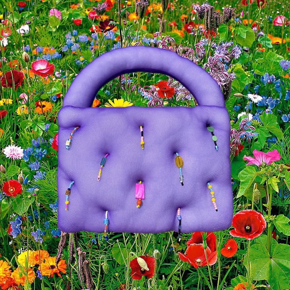 marshall columbia plush purse - purple puffy handbag artist made one of a kind
